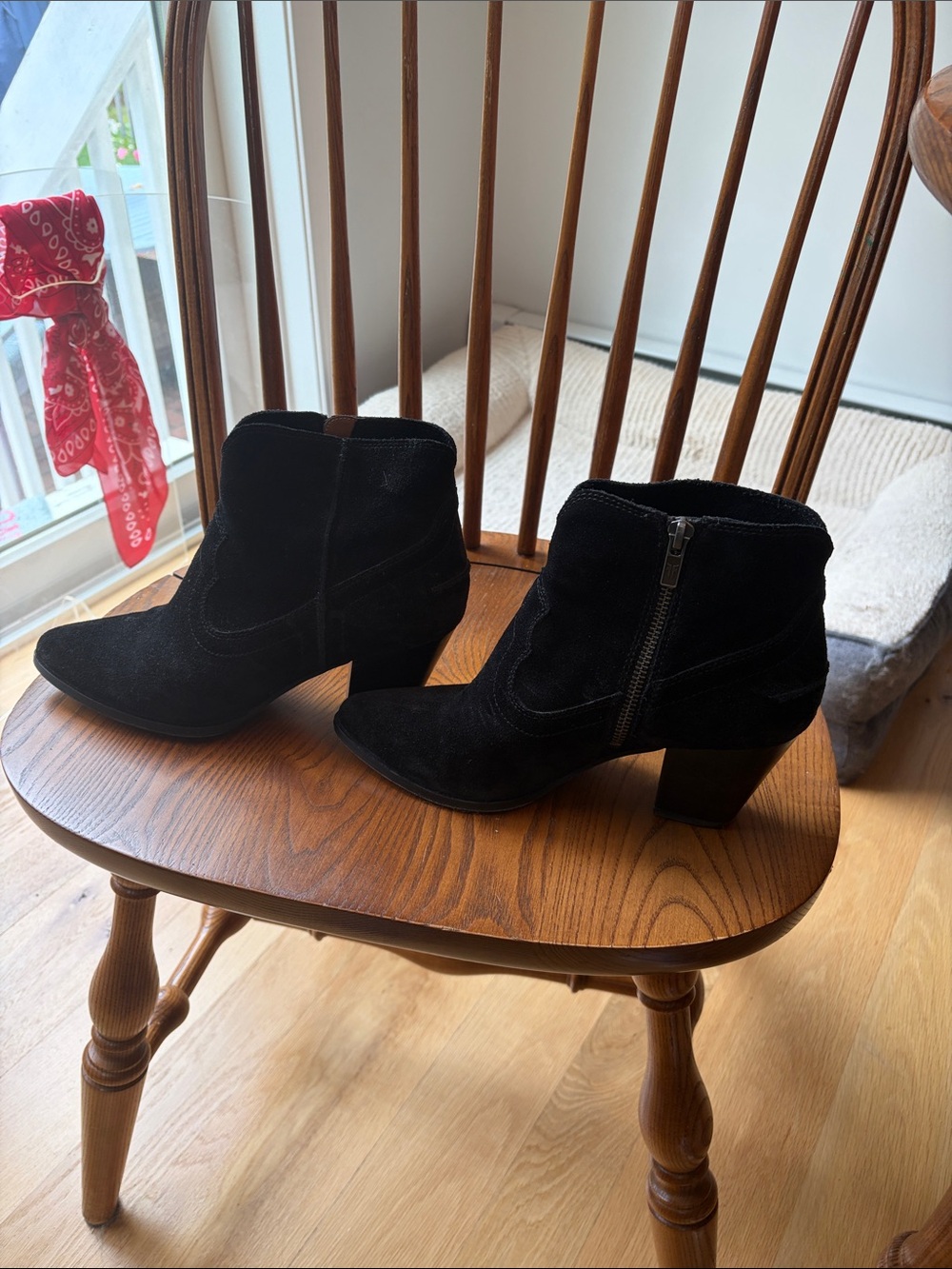 Frye Black Suede Ankle Booties with Side Zip